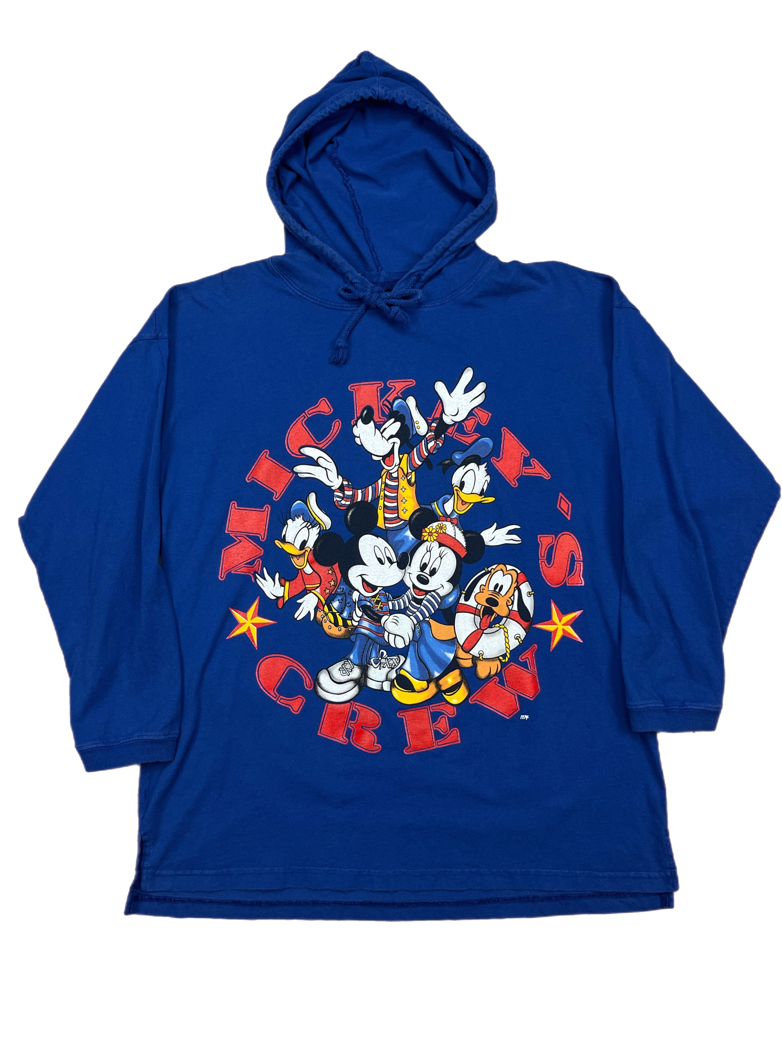 90s Mickey Sailing Crew Long Sleeve Hooded shirt - M