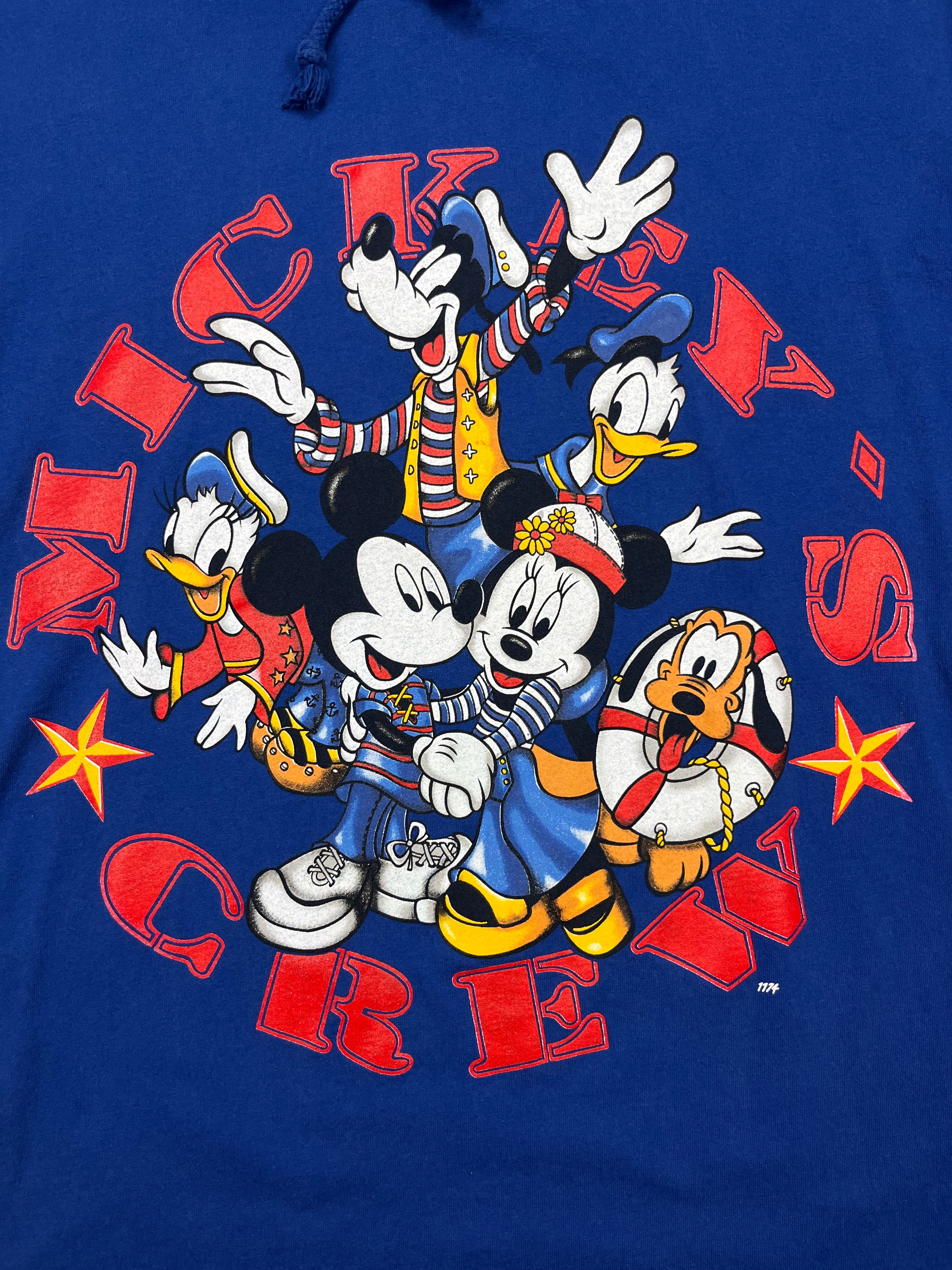 90s Mickey Sailing Crew Long Sleeve Hooded shirt - M