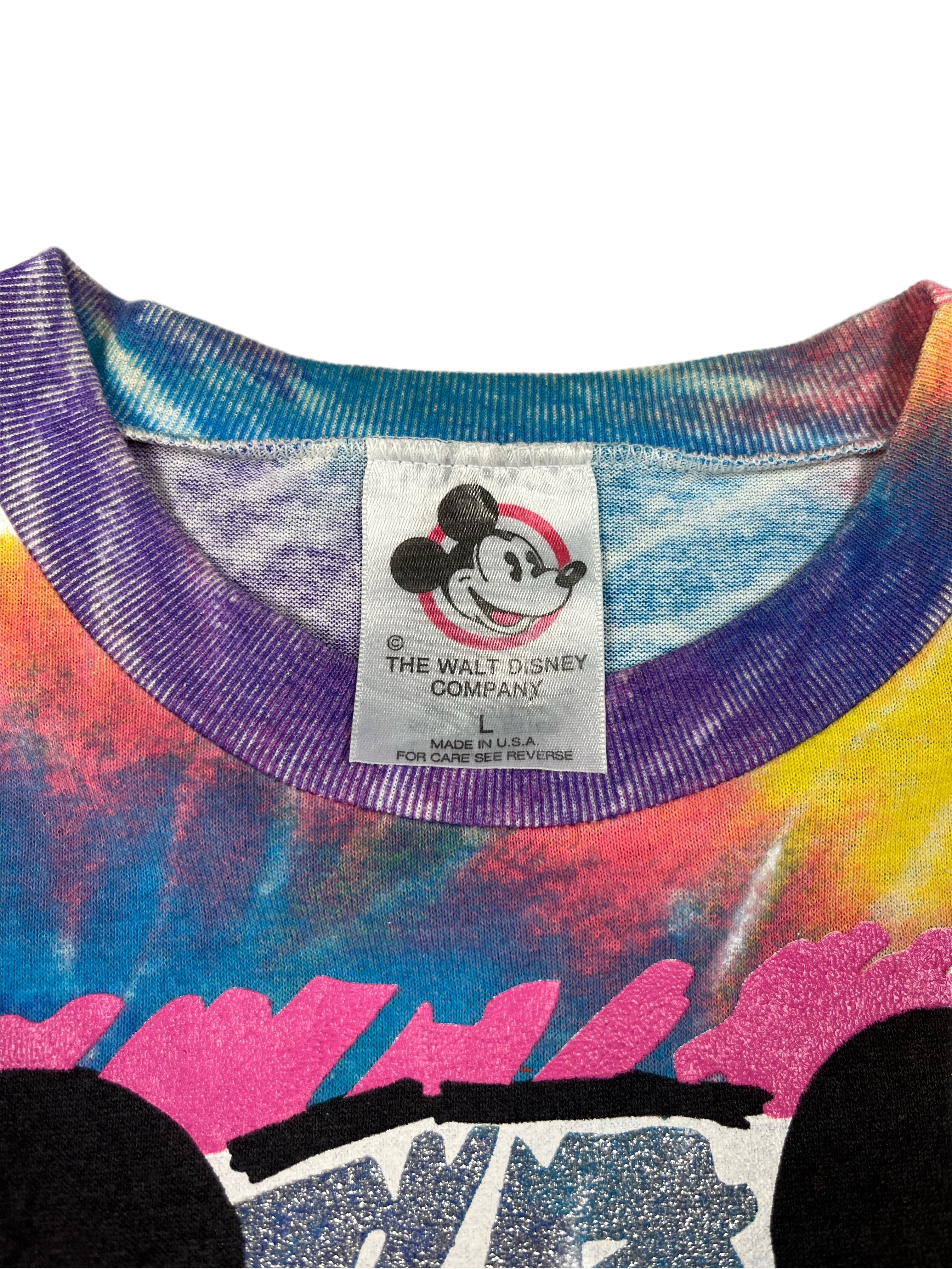 90s Tie Dye Mickey Mouse Cropped Shirt - L