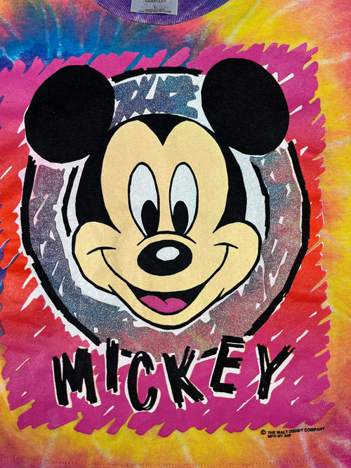 90s Tie Dye Mickey Mouse Cropped Shirt - L